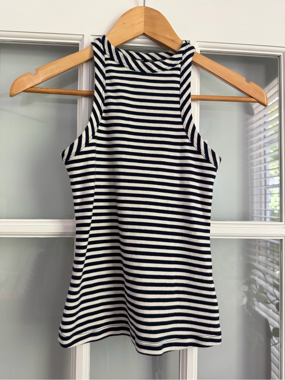 Maeve Navy and White Striped High-Neck Tank